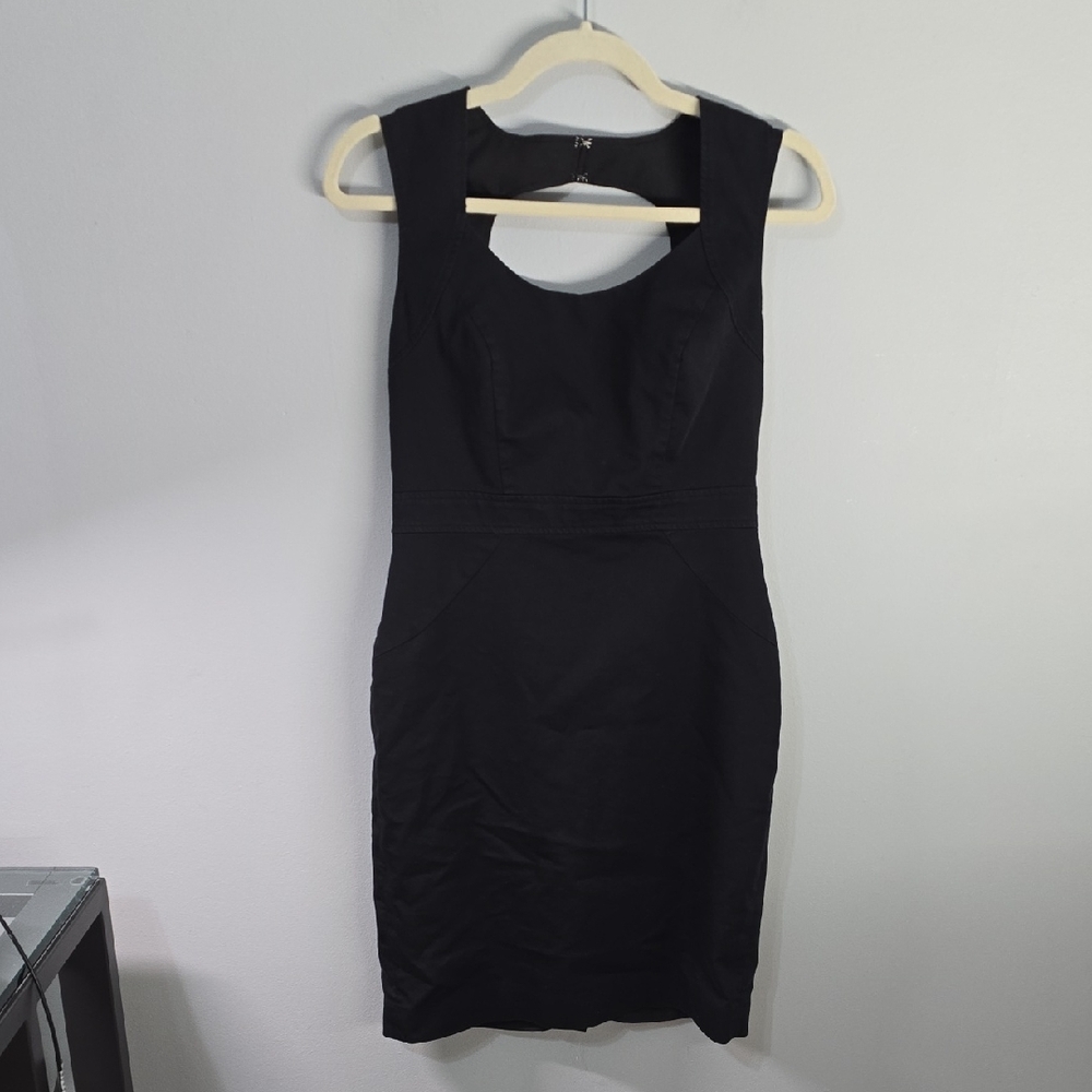 Ann Taylor Black Midi Sheath Dress with Scoop Neck Women's Size 0 Lightweight